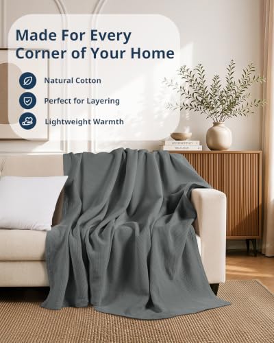 LANE LINEN King Blankets for the Bed - 300 GSM Cotton - Soft & Cozy Blankets - Breathable, Classic Waffle Texture & Durable Warm Blanket - Everyday Bed Use & Relaxing on Couch - 106"x90" - Sharkskin - color: 08: Sharkskin, size: King