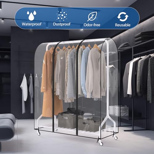 Zilink Clear Garment Rack Cover Transparent Clothes Rack Cover 50 in | Waterproof, Dustproof, Breathable, 2 Durable Zippers, Clear Garment Bags Wardrobe Cover for Garment Rack (Rack Not Included) - size: 50"L x 20"W x 60"H - Clear