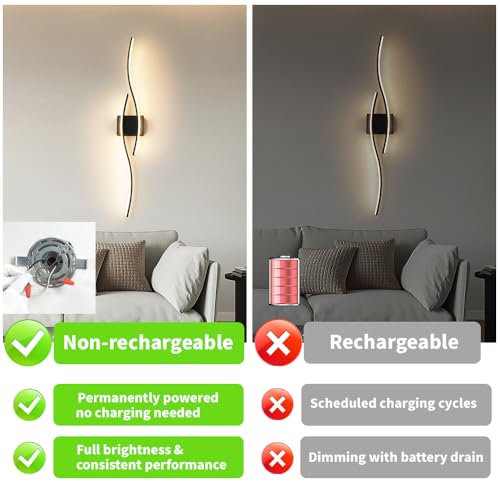 Daunton Hardwired Modern Wall Sconce Set of Two with Remote Control, Dimmable LED Wall Sconces Lighting Set of 2, Large Black Wall Light, LED Wall Lamp for Bedroom Living Room Bathroom 40.5" Length - color: Black, size: 40.5in A hardwired