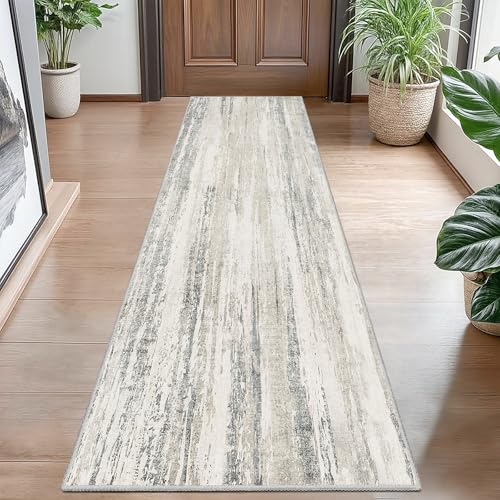 Washable Runner Rug 2x8 Area Rugs Low Pile Non Slip Modern Abstract | Long Throw Carpet Runner for Hallways Kitchen Bedroom Entryway Bedside Laundry Floor Neutral Beige and Grey - color: Beige, size: 2' x 8' (Rectangular)