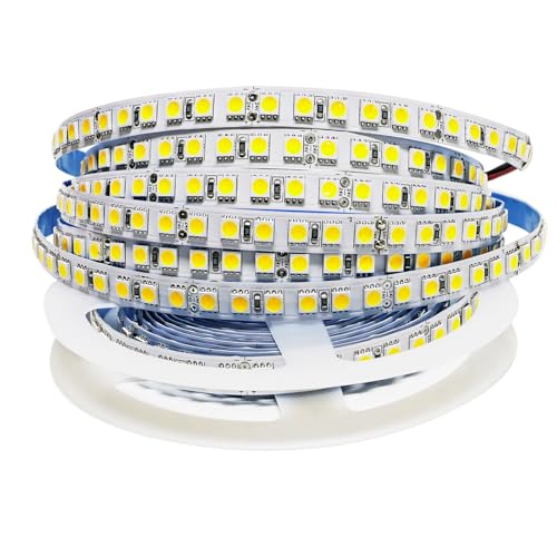24V LED Strip Light, White 6000K 16.4ft 10000 LM Super Bright SMD 5050 IP20 Total 600 LEDs, LED Rope Light Strip for Bedroom, Kitchen, Advertising Decoration - color: White 6000K