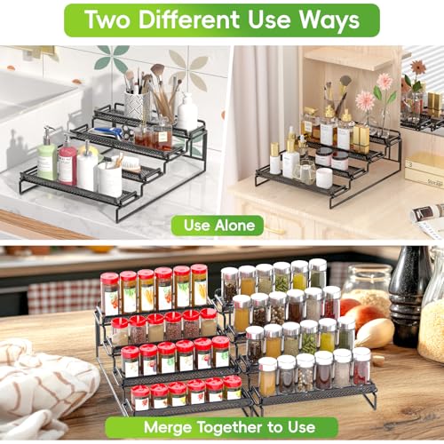 2 Pack Spice Rack Organizer for Cabinet, 4 Tier Black (S&L) Seasoning Organizer Rack for Inside Cabinets, Countertop, Pantry Storage - size: S&L