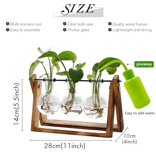 XXXFLOWER Plant Terrarium with Wooden Stand, Air Planter Bulb Glass Vase Metal Swivel Holder Retro Tabletop for Hydroponics Home Garden Office Decoration - 3 Bulb Vase | Air Planter Flower Glass Vase Retro for Hydroponics Cutting Home Garden Office Decora
