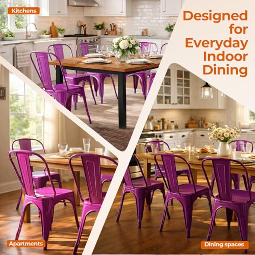 Metal Dining Chairs Set of 4,Enchanting Purple | Stackable Tolix Style Chairs for Kitchen,Restaurant,Bistro,Patio,Cafe&Outdoor,18 Inch Seat Height - color: Enchanting Purple