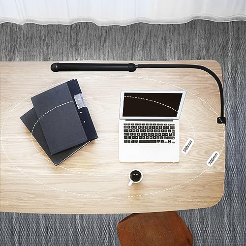 Metal LED Desk Lamp with Clamp, 12W USB Powered Desk Light, 18" Flexible Gooseneck, 3 Color Modes, 10 Brightness Levels, Eye-Caring Lamp for Study, Reading, Work, Home Office, Black