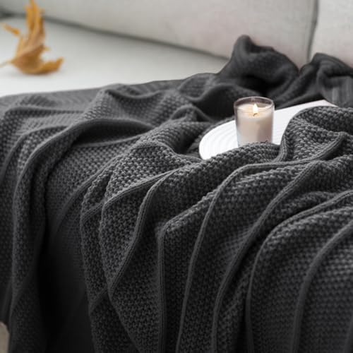 Carriediosa Knit Throw Blanket for Couch 60x80 Stripe Cable Knitted Throws | Dark Grey, Soft Textured Neutral Fall Blankets, Cozy Decorative Home Decor, Cover for Bed, Sofa & Outdoor Use - color: Dark Grey, size: 60" X 80"