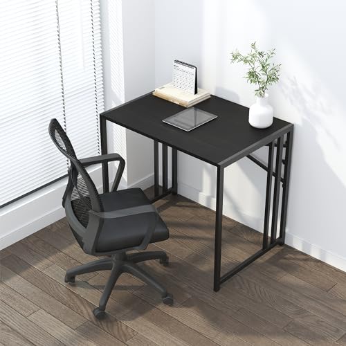 Lutown-Teen Folding Computer Desk 32 inch, Black | Small Folding Desk for Writing & Gaming, Small Space Office Desk, No Assembly Required - color: Black, size: 32 Inch