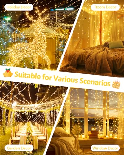 2 Pack 200 LED Battery Operated String Lights, 8 Modes Twinkle Fairy Lights | 66FT Warm White Christmas Lights Indoor Outdoor, Waterproof Battery Lights for Bedroom Party Porch Tree Holiday Decorations - color: Warm White, size: 2PK(100LED)