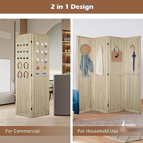 4 Panel Pegboard Room Divider | Folding Freestanding Display Screen, Privacy Partition for Retail, Craft Shows, Home Office, and Exhibition Use Brown - color: Brown-4 Panel, size: 4 Panel