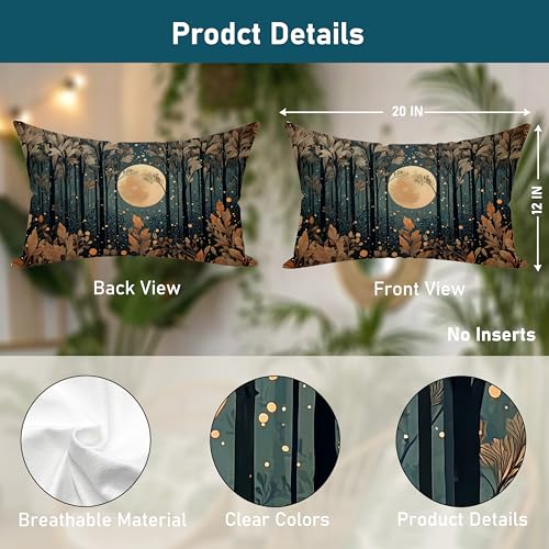 William Morris Inspired Gold Moonlight Forest Throw Pillow Cover 12x20,Vintage Black and Gold Nature Landscape Decorative Lumbar Pillow Cover Case for Home Living Room Bedroom Set of 2 - color: Forest Moon and Starsl-14