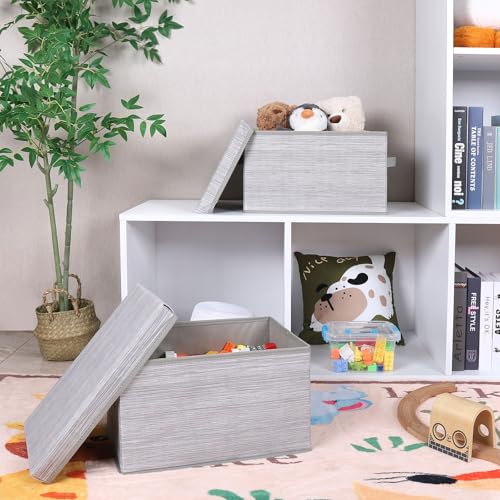 WUIKE Storage Bins with Lids, Collapsible Stackable Storage Bins with Handles, Clothing Storage Containers for Closet, Fabric Shelf Baskets, Large, Light Gray/Slub Gray, 3-Pack - color: Slub Gray, size: Large