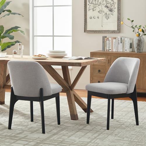 VKNOW Upholstered Wood Dining Chairs Set of 2 with Modern Fabric, Grey | Modern Dining Room Chairs with Wood Legs, Kitchen Chairs for Restaurant, Living Room, No Wobble - color: Grey-black Leg, size: 2 PCS
