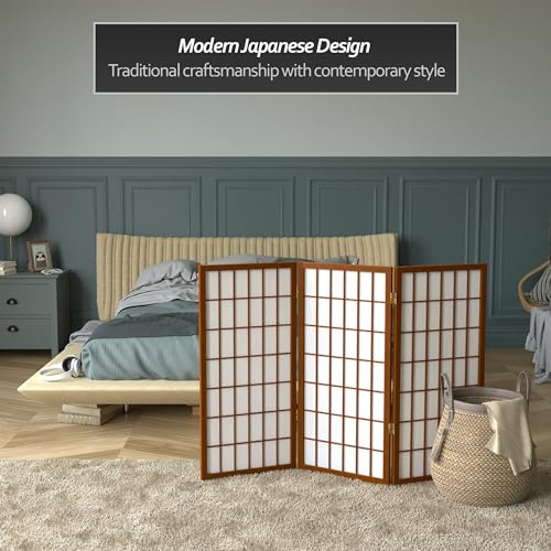 3 ft. Short Window Pane Shoji Screen - Walnut - 3 Panels