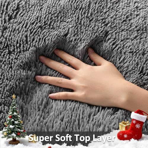 Ophanie Washable 3x5 Area Rug, Bedside Preppy Dorm Rug, College Essentials Non Slip Grey Small Carpets for Bedroom, Anti Slip Fluffy Gray Living Room, Home Decor Aesthetic, Nursery - color: 1- Grey, size: 3' x 5' (Rectangular)