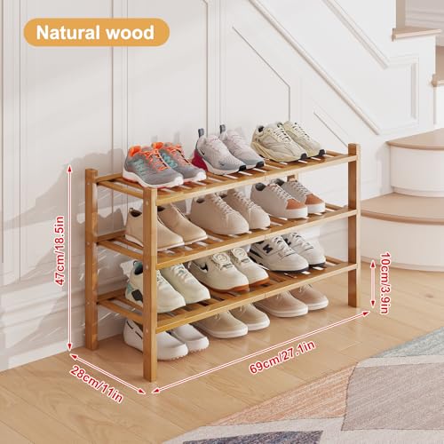 Bamboo Shoe Rack Organizer for Closet and Entryway - Space-Saving Narrow Shoe Stand - Versatile Shoe Holder for Door or Closet Shelf, Bedroom can Freely Stack DIY Small Shoe Racks 3 Tier Bamboo color - color: Natural Color, size: 3-Tier