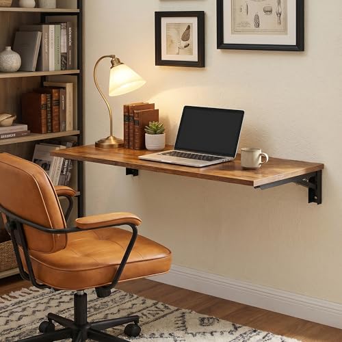 Need 47x20 Inch Wall Mounted Folding Table for Office Laundry Retro | Black Frame Fold Down Wall Mount Desk Folding Wall Table for Small Apartment, Garage&Ironing Station - color: Rustic Brown Desktop & Black Shelf Brackets, size: L47.2" * W20"
