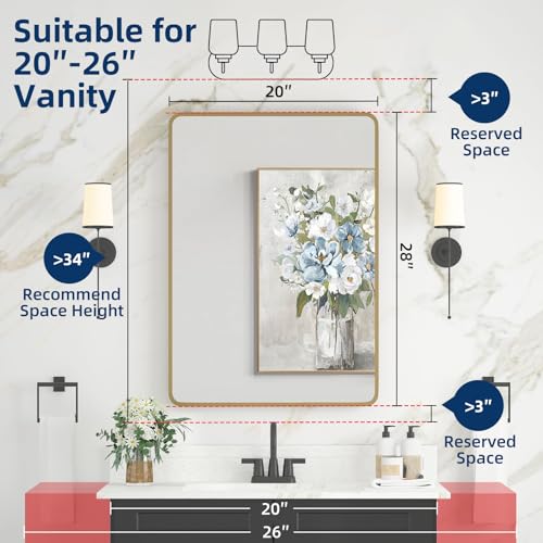 Medicine Cabinet 20 x 28 Inch, Brush Gold Bathroom Medicine Cabinet with Mirror,Metal Beveled Mirror, Adjustable Shelves, Recessed or Wall Mount, Sturdy & Solid, Bathroom Mirror with Storage - color: Gold, size: 20*28inch