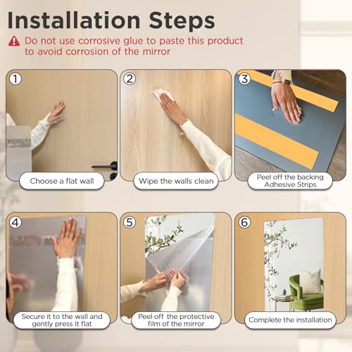 iCAGY Acrylic Full Body Self-Adhesive Shatterproof Mirror | Ultra-Thin, Lightweight, Frameless, Easy Install, Wall Mirror for Home Gym, Bedroom, Closet Door, Rectangle, 16"x 47", 2PCS - size: 47"L x 16"W Rectangle