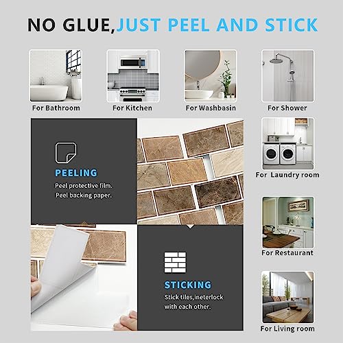 URCOLOR 10-Sheet Stick on Backsplash for Kitchen,12"x12" Peel and Stick Self Adhesive Wall Tiles Back Splashes for Bathroom Brown Marble Look - color: Brown Marble