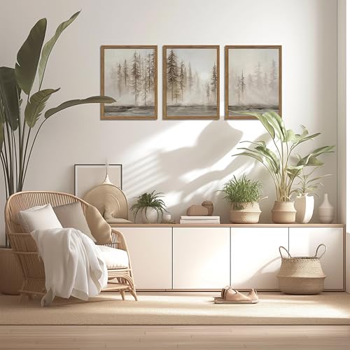Framed Forest Wall Art Set of 3, Vintage Neutral Tree Canvas Wall Decor Paintings, Abstract Nature Landscape Artwork Pictures Prints for Living Room Office Bedroom 12x16 Inch - color: Neutral Forest, size: 16L" x 12W"