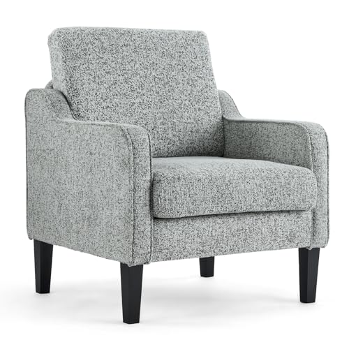 VINGLI Upholstered Chenille Accent Chair for Living Room, Bedroom, Mid-Century Modern Arm Chair Comfy Reading Chair with Scooped Arms (1, Light Gray) - color: Light Gray