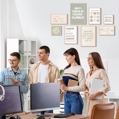 Faccito 8 Set Office Wall Art Inspirational Wall Art for Office Women Wallart Large Wooden Motivational Quotes Teamwork Framed Decor for Home Work Cubic - style: Stylish