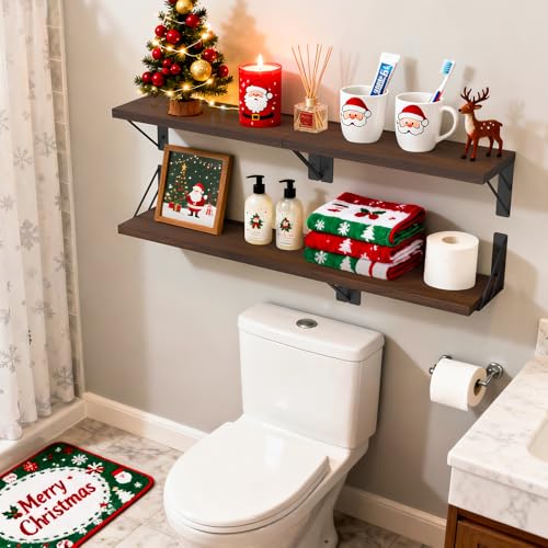 BAYKA Floating Shelves for Wall, Book Shelf for Bedroom, Decor Shelves for Living Room Kitchen, Mounted Wood Floating Shelf for Home Decor, Corner Shelf for Bathroom, Office(Dark Brown,Set of 4) - color: D. Dark Brown Board & Black Brackets, size: 16-inch