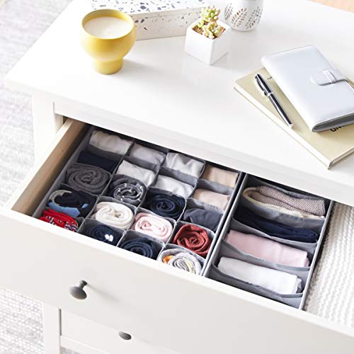 Amazon Basics Deep Drawer Organizer for Clothes, Collapsible Storage Boxes for Socks, Underwear and Baby Items, Set of 4, Gray | Pack of 2 - size: Pack of 2