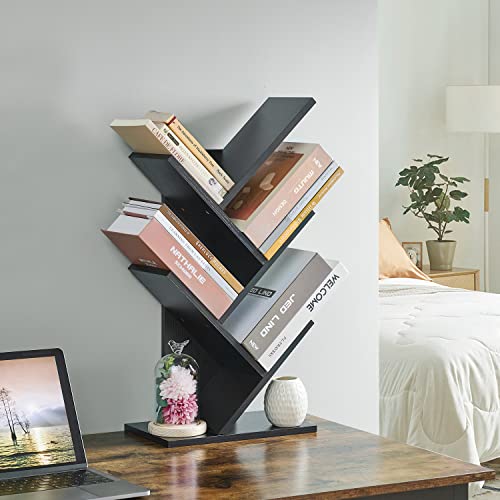 Hoctieon 4 Tier Tree Bookshelf, 4 Shelf Bookcase, Free Standing Tree Bookcase, Display Floor Standing Shelf for Books, Book Organizer Shelves for Home Office, Living Room, Bedroom, Black - color: Black, size: 4 Tier