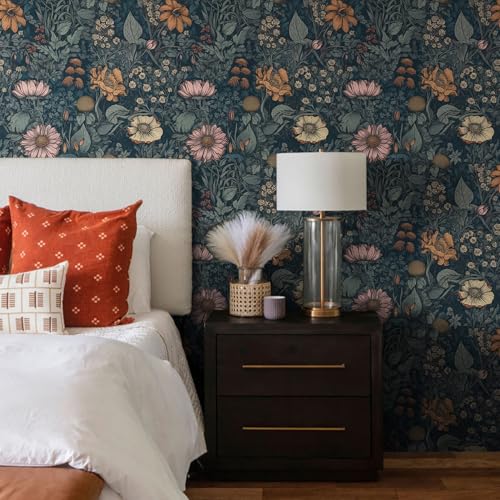 Vintage Peel and Stick Wallpaper Boho Floral Wallpaper for Bedroom | Living Room Removable Self Adhesive Floral Contact Paper for Cabinets Accent Wall 17.3inx393.7in - color: Vinatge Floral, size: 17.3" x 393.7"