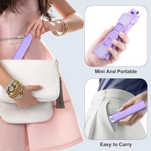 MQOUNY Mini iPhone Tripod Stand & Selfie Stick with Wireless Remote & Removable Light, Extendable Stand 360 Rotation Compatible with iPhone & Android Samsung (Purple) - color: Purple