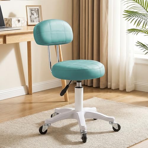 Vanity Chair with Wheels, Small Office Desk Chairs with Back, Armless Chairs Round Rolling Chair Height Adjustable 360 Swivel Computer Stools for Bedroom Home Office Salon Sky Blue - color: Sky Blue