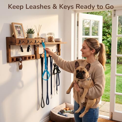 Wooden Key Holder Wall Mount with Shelf, Wall Key Rack and Mail Holder with 9 Key Hooks and 6 Sunglasses Holders, Farmhouse Key Hanger for Entryway Living Room Bedroom, Rustic Brown - color: Rustic Brown
