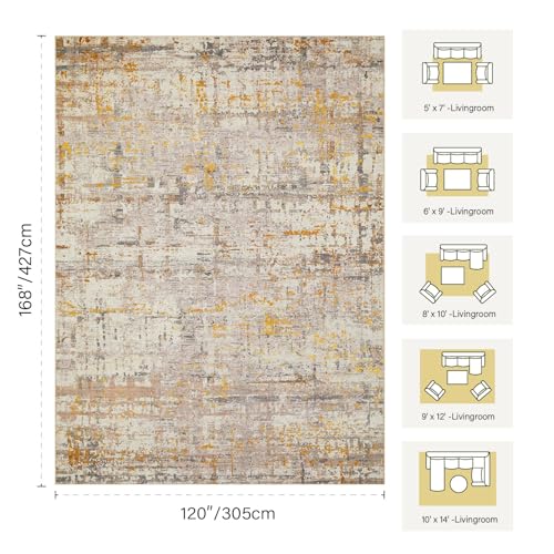 Large 10x14 Area Rugs for Bedroom & Living Room(Gold) | Machine Washable,Soft,Non-Slip,Large Rug,Stain Resistant Low Pile Carpet for Office Dining Room Kitchen Home Deco - color: Beige Gold, size: 10' x 14' (Rectangular)