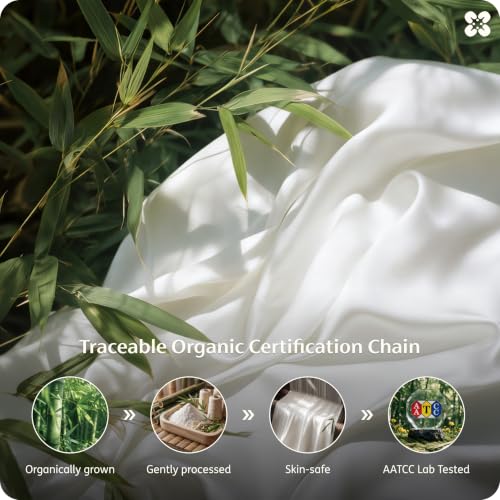 Bedsure PureWoven 100% Organic Bamboo Cooling Duvet Cover Set, Queen, White | Silky, Soft, Luxury, for Hot Sleepers, 300TC, Button Closure, 3 Pieces with 2 Pillow Shams(No Insert), 90" X 90" - color: Off White, size: Queen