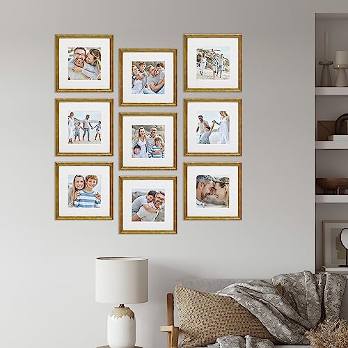 Sheffield Home 9 Piece Gallery Wall Frame Set, 12x12 Inch, Beaded Antique Bronze - color: Beaded Antique Bronze, size: 12x12 Inch