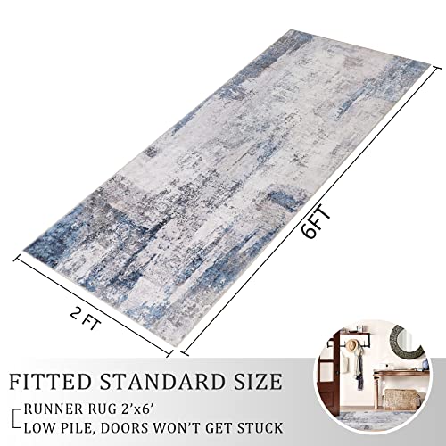 famibay 2x6ft Hallway Runner Rug with Rubber Backing Modern Abstract Washable Rug Runner Soft Fluffy Low Pile Floor Runners Non Skid Floor Carpet Runners for Hallways Entryway Bathroom Kitchen - color: Dark Blue and Purple, size: 2 x 6 feet