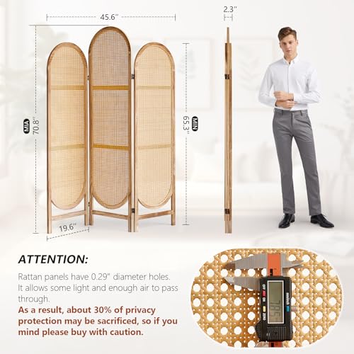 3 Panel Rattan Room Divider Screen, Boho Folding Privacy Screen | Decorative Room Divider Panel, Foldable Boho Wood Room Partition, Portable Wall Divider for Room Separation Indoor, Natural - color: 3 Panels Natural, size: 3 Panels