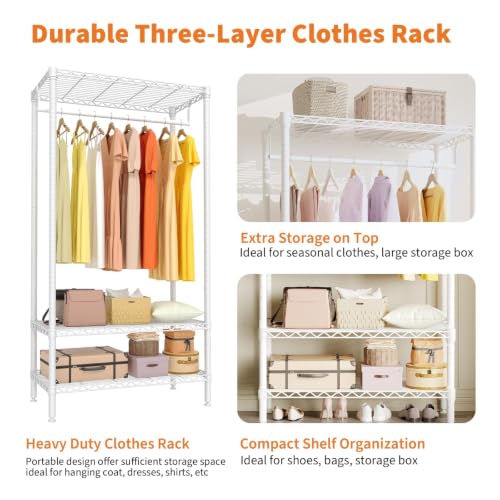 Clothes Rack with Shelves, Heavy Duty Garment Rack, Portable Closet | 660 Lbs Adjustable Wire Shelving Clothes Storage Organizer, Freestanding Metal Wardrobe for Bedroom, Apartment, Dorm - color: White, size: 35.4"W x 17.7"D x 68.9"H
