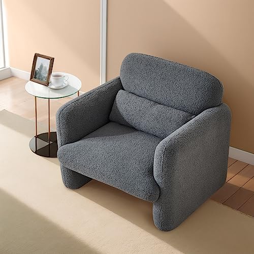 Modern Accent Single Sofa Chair with Arms, Lamb Fabric Upholstered Comfy Reading Arm Chair for Bedroom, Living Room-Beige - color: Dark Gray, size: 30.31"D x 33.86"W x 31.5"H