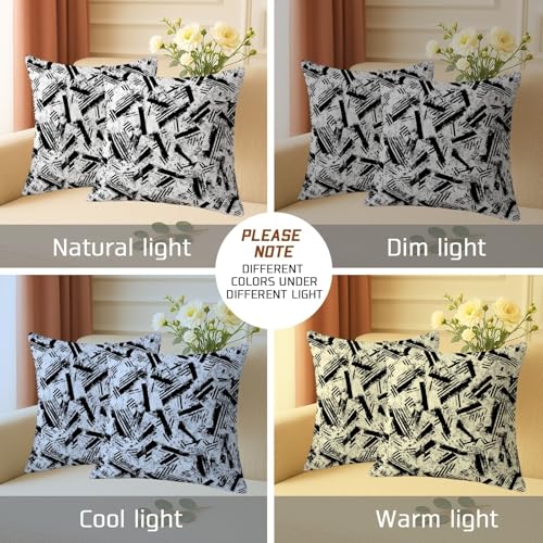 Stripes Throw Pillow Covers Set of 2, Modern Abstract Brush Patterns Texture None Black with Hidden Zipper Accents Pillows Cases for Home Living Room Bedroom Dorm Couch Decor 14x14 Inch - size: 14" x 14" (Pack of 2)