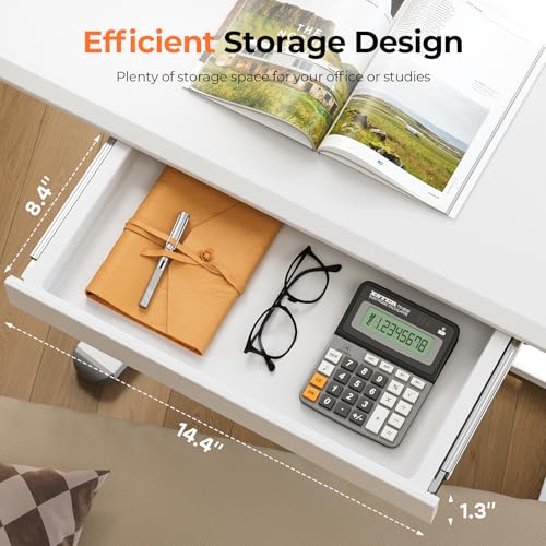 32" Mobile Desk with Drawer, Rolling Standing Desk on Wheels | Height Adjustable Desk with Cup Holder and Hooks, Portable Laptop Cart with Storage for Home Office, White - color: White, size: 32"