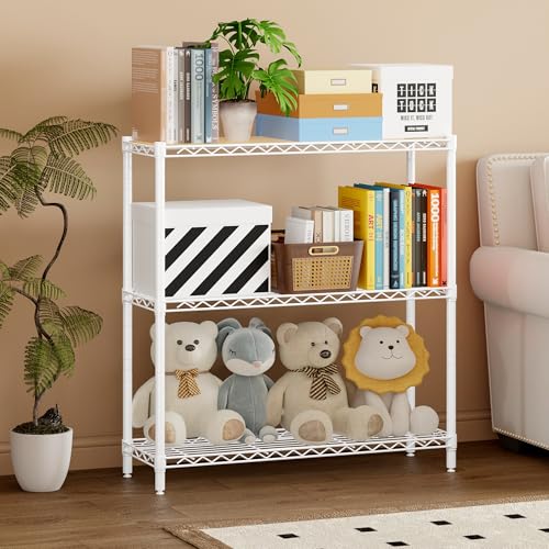 Homeiju 3-Tier Storage Rack, 29.8" Wide Heavy Duty Metal Shelving Unit, Top Tier with Removable Wood Board, 200 lbs Capacity per Shelf, for Pantry, Bathroom, Garage, Entryway, Plant Stand - color: White, size: 29.8" W