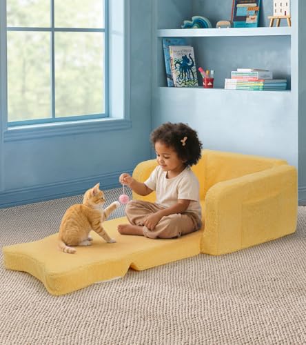 Foryoomi Upgraded Kids Couch, 2-in-1 Soft Top-Flip Fold Out with Blanket, Comfy Convertible Plush Sofa Chair, Great Gifts for Little Ones, Dog - color: Dog