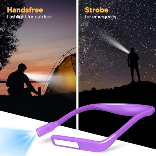 Reading Light, 3 Colors Stepless Dimming Neck Light, Book Lamp | Rechargeable Book Light for Reading at Night, Dual Lamps, 80H Lasting, Hands-Free Knitting, Crochet, Sewing, Crafting, Crafts - color: Dark Purple