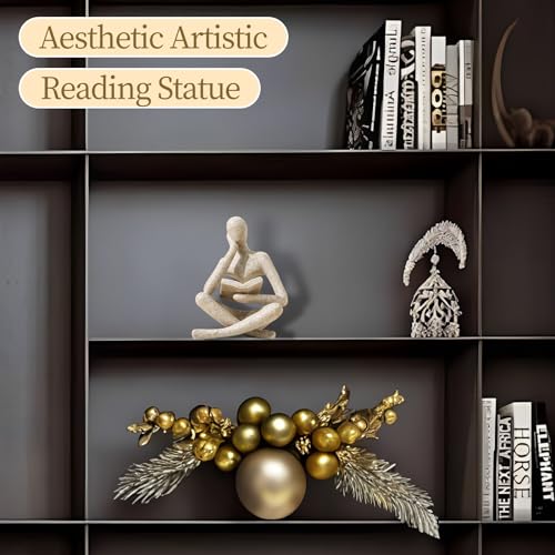 UTTCMK Bookshelf Decor Thinker Statue - Abstract Art Reading Thinker Sculpture Figurine Aesthetic, Modern Home Decoration for Living Room Office Shelves Coffee Table Desk Decor(Beige) - color: Beige
