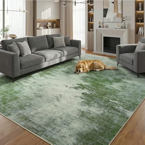 8x10 Abstract Faux Wool Low Pile Large Rug for Living Room Woodland | Machine Washable Non-Slip Area Rugs, Kids-Friendly Stain Resistant Carpet for High Traffic Areas, Luxury Home Decor, Green - color: Woodland, size: 8' x 10' (Rectangular)