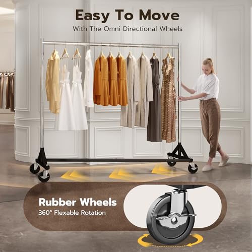 HOKEEPER Commercial Z Base Garment Rack Hold 500LBS Heavy Duty Clothing Rack Adjustable Rolling Clothes Rack for Hanging Clothes Racks on Wheels Portable Z Rack, Chrome Finish | Portable Z Rack, Commercial Heavy Duty Clothing Rack Rolling Garment Rack 24"