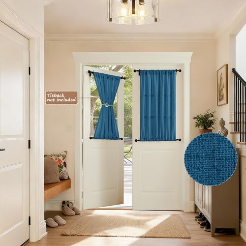 Tollpiz Small Linen Door Curtains Doorway Semi Sheer Curtain Room Divider Light Filtering Drape Dual Rod Pocket Boho Window Curtains for Closet, 25 x 40 inches Long, Classic Blue, 1 Panel - color: Classic Blue, size: 25"W x 40"L (Pack of 1)
