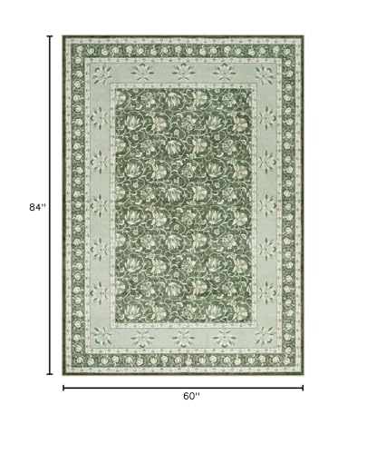 Lahome Floral Green Rugs for Bedroom, Non Slip Washable Rugs 5x7 Rug for Living Room, Stain Resistant Vintage Floral Rug for Dining Room Office (5'x7', Green) - color: Green, size: 5' x 7'